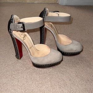 Authentic Christian Louboutin Luxura 140 suede/watersnake peonia silver RARE